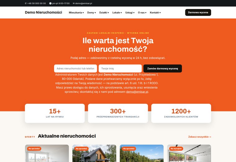Strona biura w szablonie Wycena